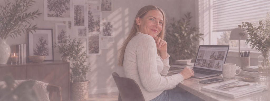 Selina Klingebiel, Content Marketing & Brand Design Spezialistin, an ihrem Arbeitsplatz